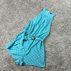 Blue Polka Dot Romper With Belt